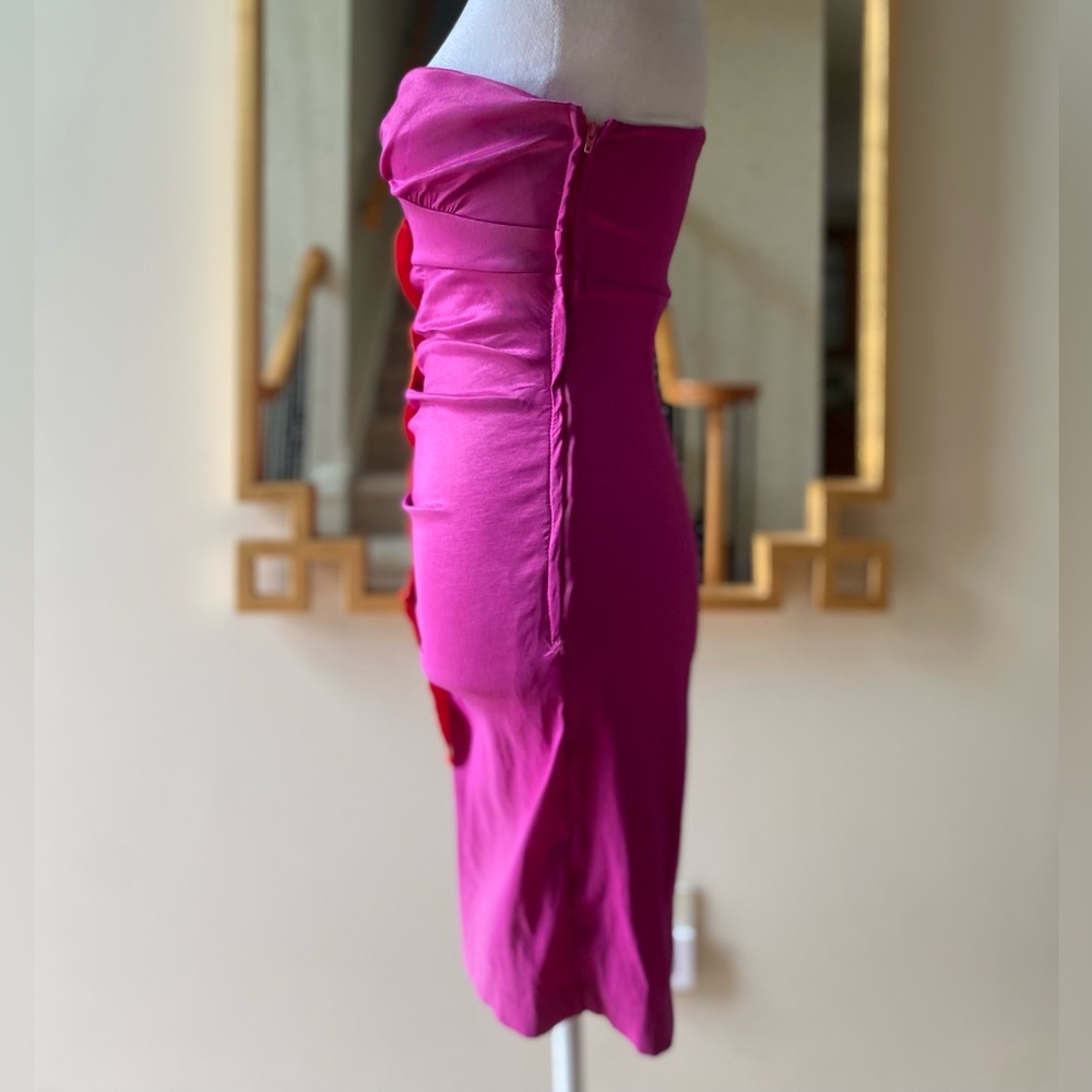 Sequin Hearts 💞 one shoulder fuscia and red floral appliqué bodycon sheath dress - Picture 4 of 12
